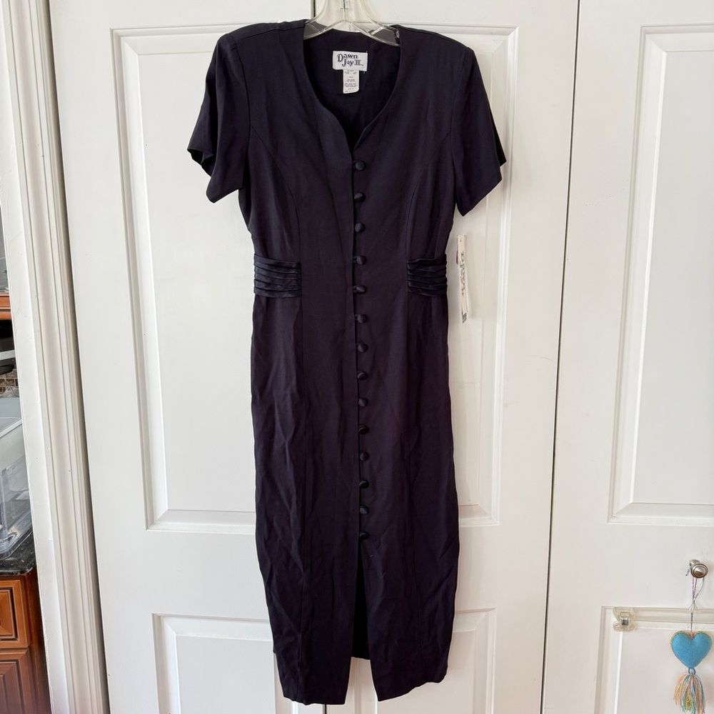 Dawn Joy II short sleeve navy button down midi dress size 8 Vintage Deadstock